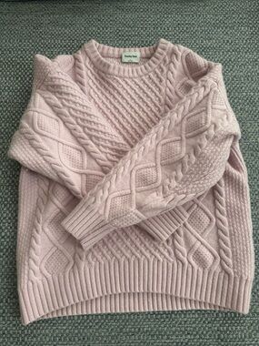 Sunday Best Pale Blush Cable Knit Crewneck Sweater